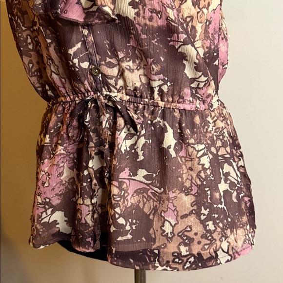 Mudd Y2K Cinched Waist Brown & Pink Ruffled Cami Top SZ Small - Picture 3 of 8